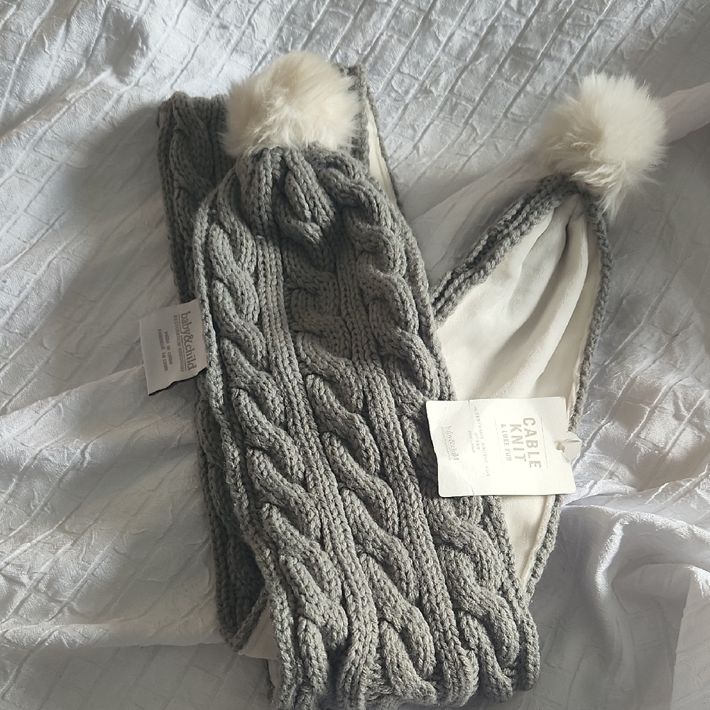 NWT Restoration Hardware Cable Knit Luxe Fur Scarf